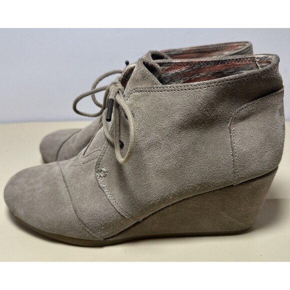 Toms Desert Wedge Women 11 Beige Taupe Suede Kala Wedge Ankle Booties Shoes - Picture 2 of 9